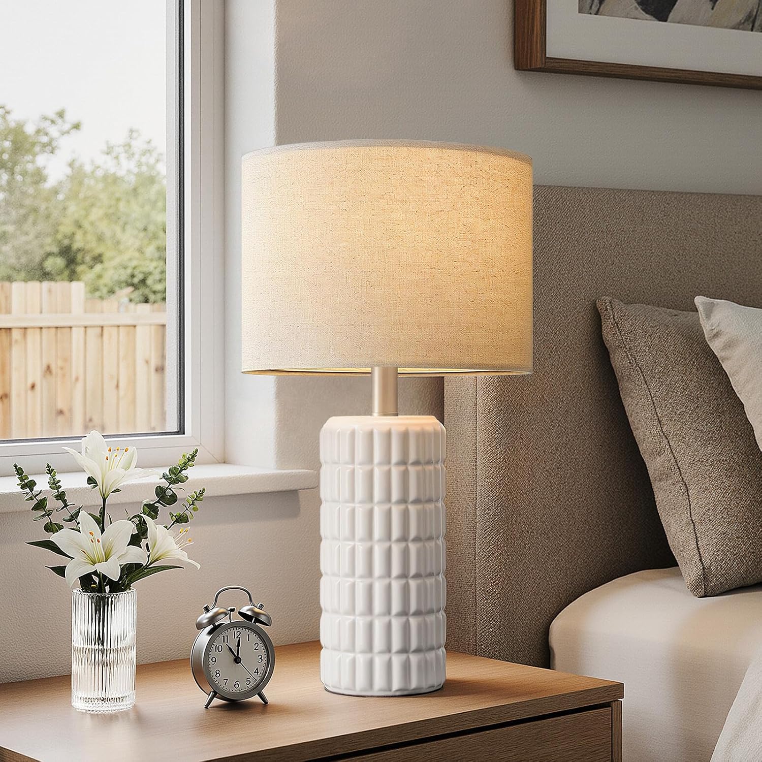 SeealleLighting 23" Modern Ceramic Table Lamps Set of 2 - Table Lamps for Living room, Farmhouse Bedside Night Stands Lamp for Bedroom, Whi…