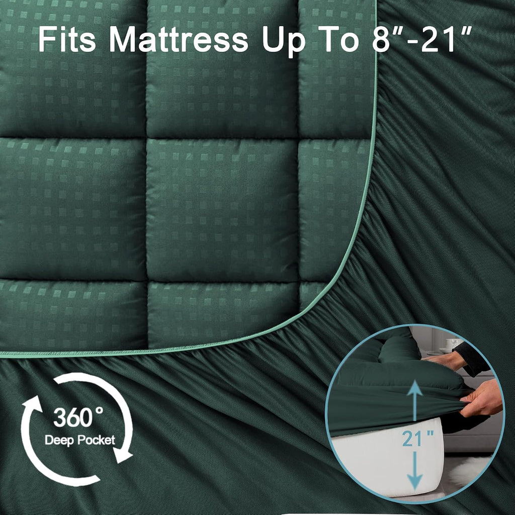 HYLEORY California King Mattress Pad Quilted Fitted Mattress Protector Cooling Pillow Top Mattress Cover Breathable Fluffy Soft Mattress…
