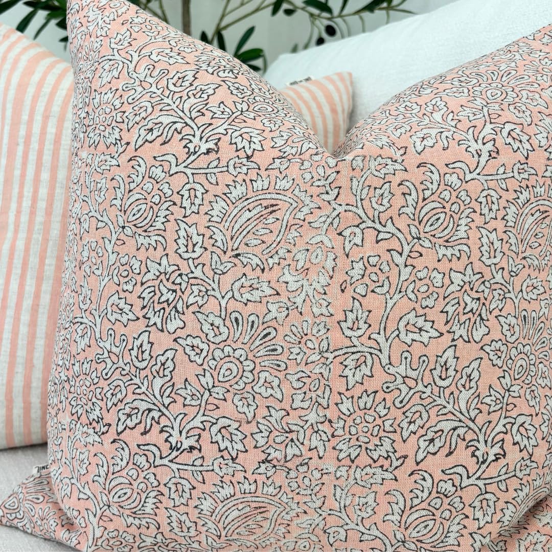 LineandLoop Linen Peach Pink Throw Cushion Covers 20x20 inch Pillow Farmhouse Style Spring Decorative Pillow Covers for Couch Living Room,…