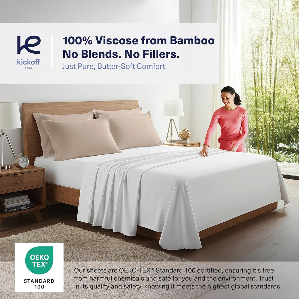 KickoffHome Kickoff Viscose Bamboo Pillowcase, Queen, Set of 2, 100% Organic Hidden Zippered Viscose Bamboo Pillow Case Queen Size, Cooling…