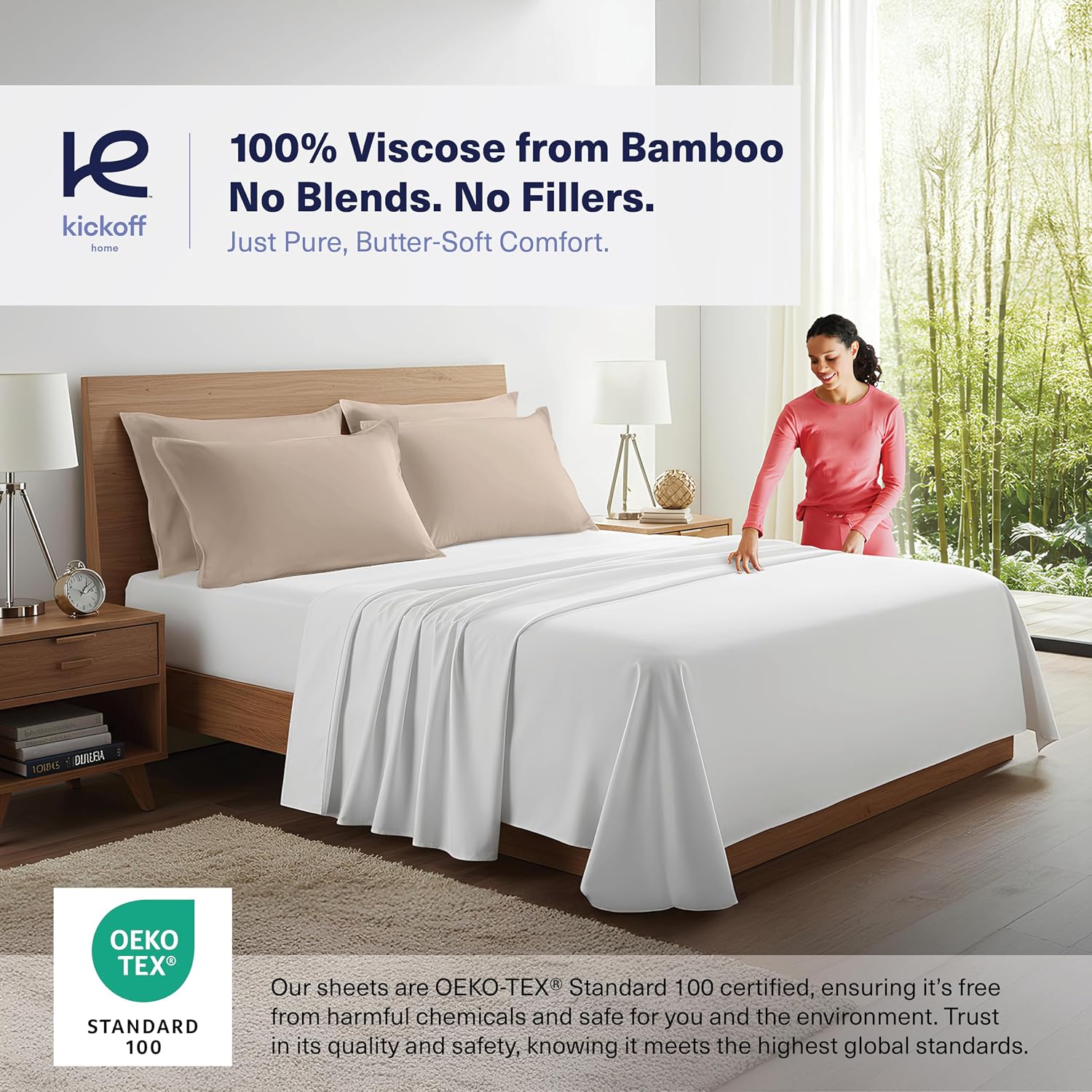 KickoffHome Kickoff Viscose Bamboo Pillowcase, King, Set of 2, 100% Organic Hidden Zippered Viscose Bamboo Pillow Case King Size, Cooling P…