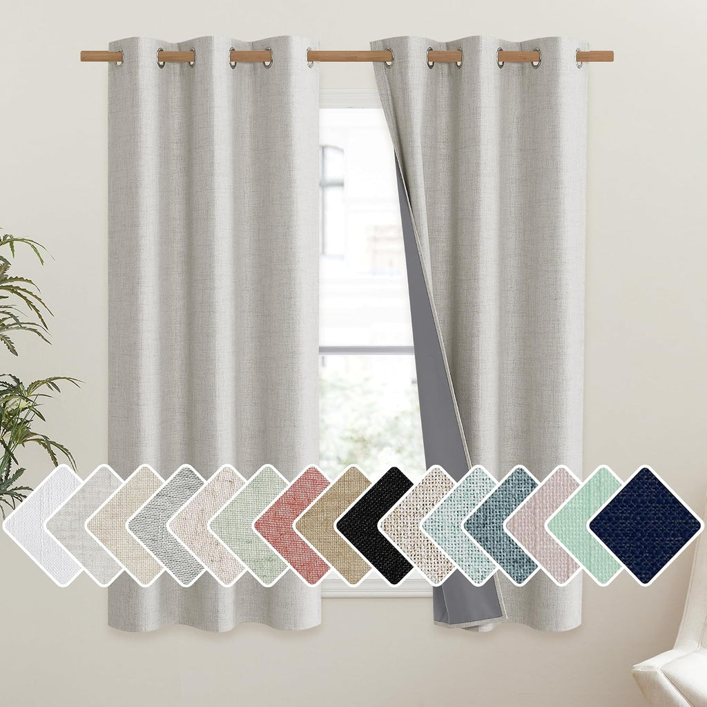 NICETOWN Snowbound Vintage Linen 100% Blackout Curtains for Dining Room, Thermal Insulated Curtains 54" Long, Noise Reducing Window…