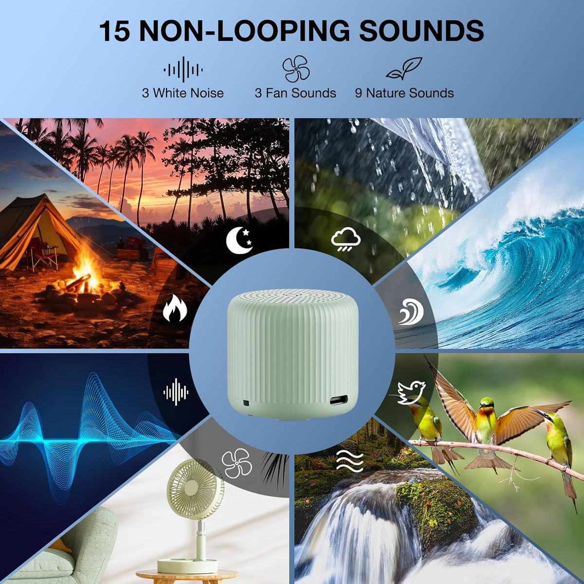 White Noise Machine Baby Portable Sound Machine, LEICEX Travel Sound Machine,15 Non-Looping Sound Timer and Memory Play, Mini White Noise…