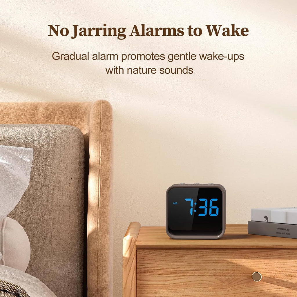 Housbay Wooden Sound Machine Alarm Clock for Bedrooms - Gentle Wake-Up with Birdsong, White Noise for Sleeping, Small Digital Clock for…