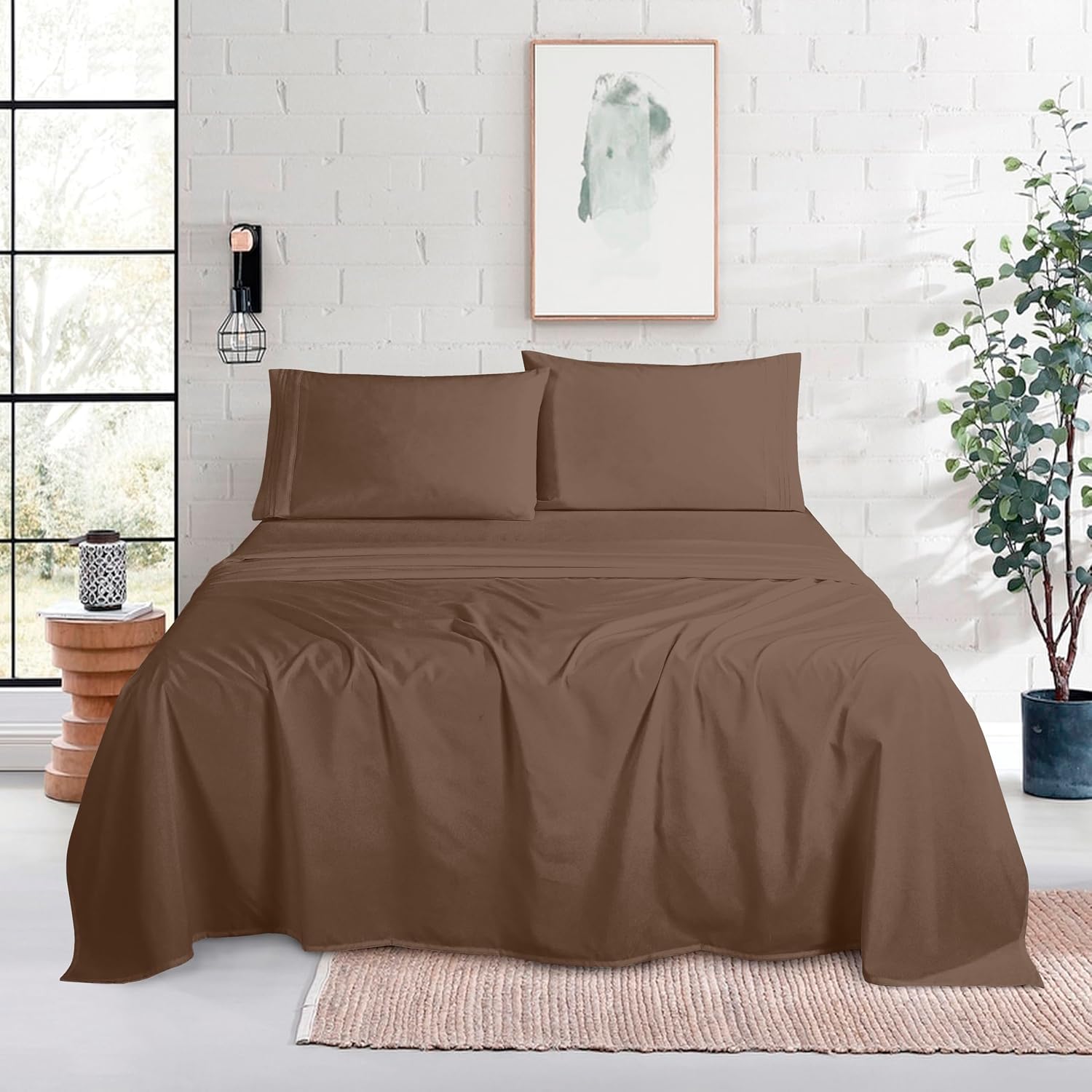 MocassiLuxuryBedding Mocassi Cal King Size 4-Piece Bed Sheet Set - 1800 Hotel Quality Microfiber 18-24 Inches Extra Deep Pocket Fitted Shee…
