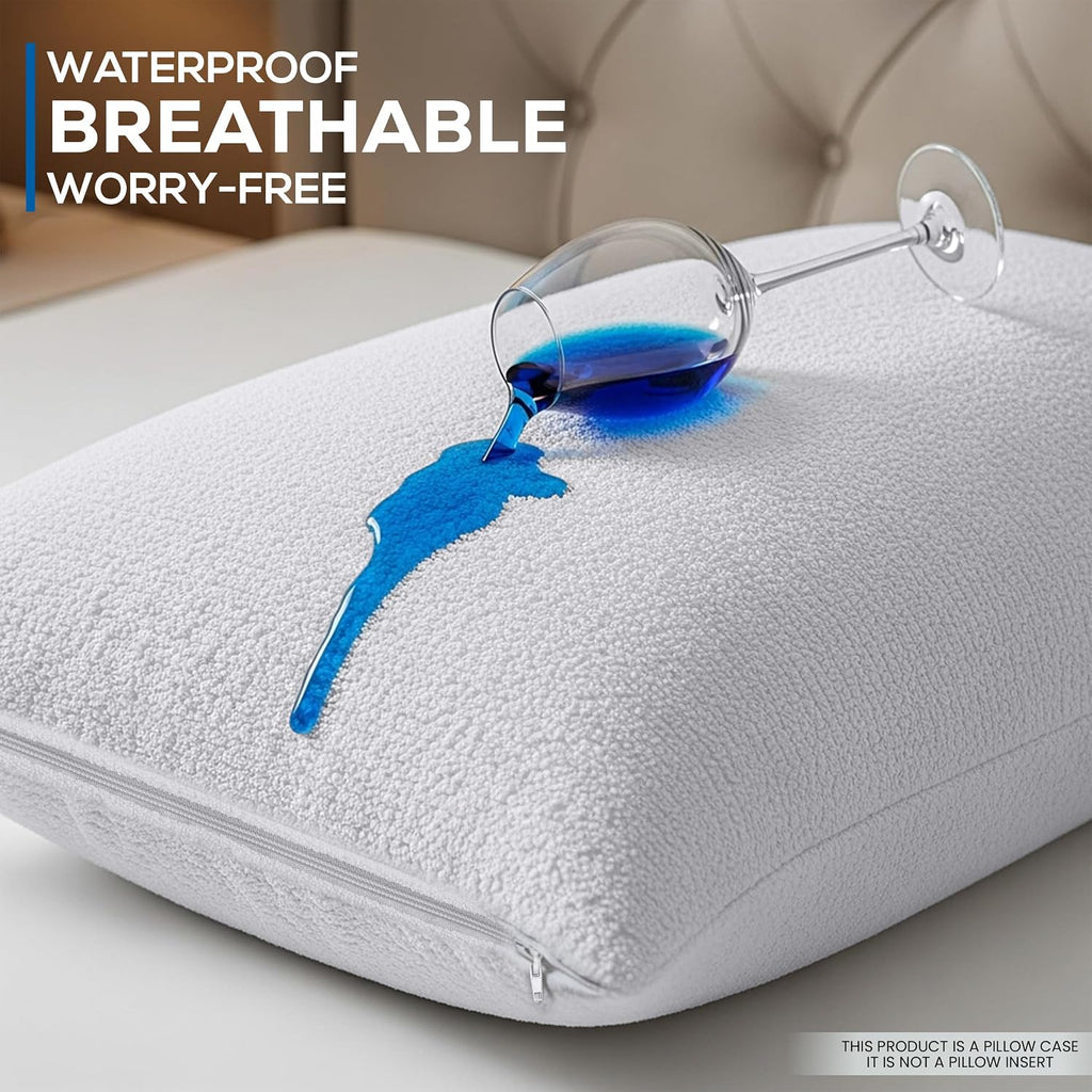 Utopiabedding Utopia Bedding Set of 2 Waterproof Pillow Protectors with Zipper Standard Size, Terry Pillow Covers, Bed Bug and Dust Mite Pr…