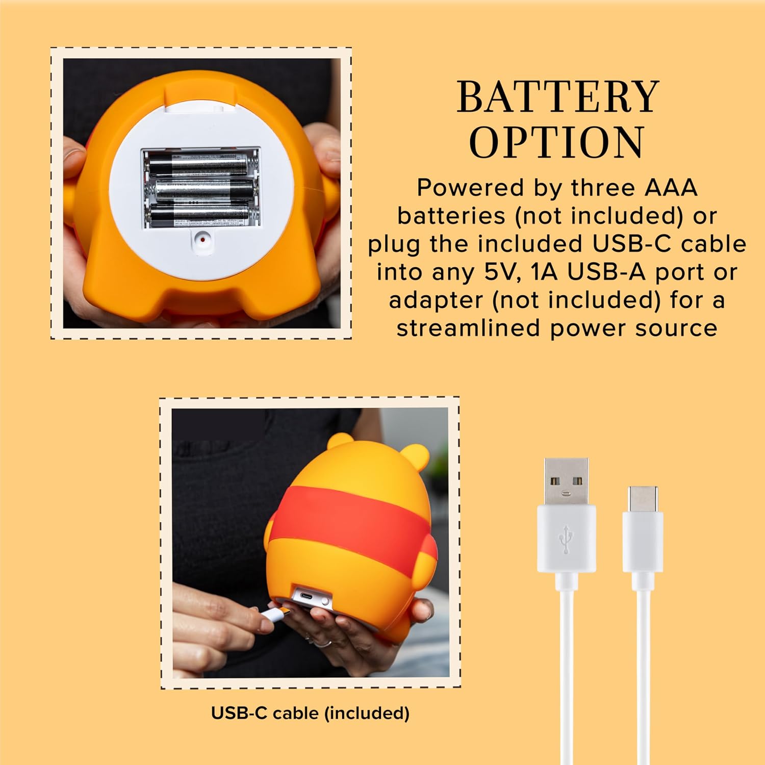Disney Winnie the Pooh Squish Light, Night Light for Kids, USB Lamp, Battery Operated, Dimmable, Ideal for Bedroom, Playroom, Living…
