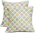 Spring Floral Easter Block Print Pillow Covers 16x16 Inch Set of 2, Pink Yellow Blue Purple Flower Holiday Decorative Throw Pillowcases…