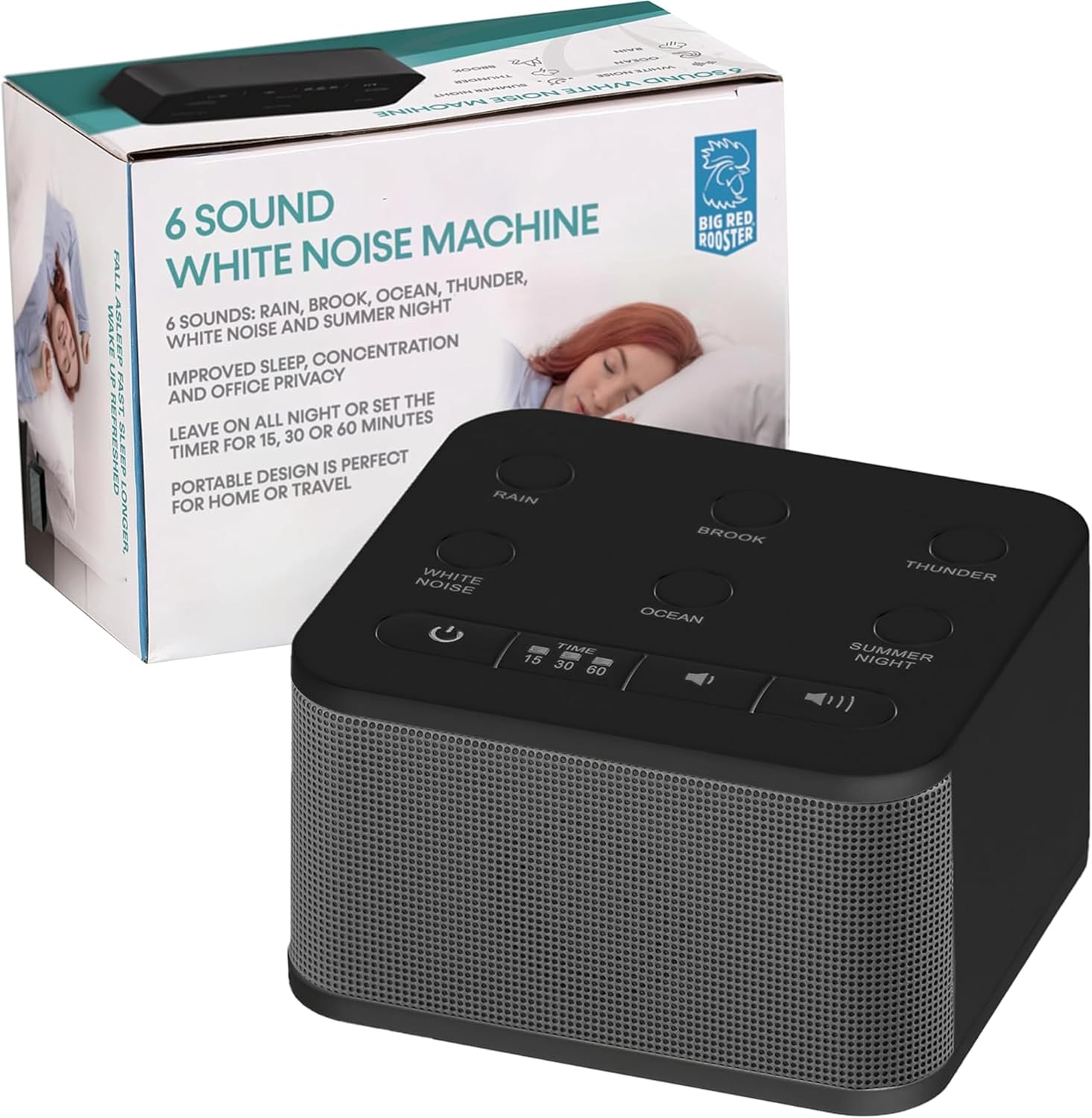 Big Red Rooster Sound Machine - 6 Sleep Sounds - Portable White Noise Machine for Office Privacy & Adult Sleeping - Compact Travel or…