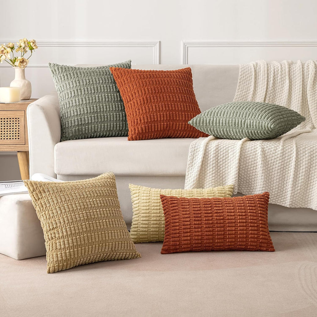 Miulee Pack of 2 Corduroy Decorative Throw Pillow Covers 20x20 Inch Soft Boho Striped Pillow Covers Modern Farmhouse Home Decor for Summer…