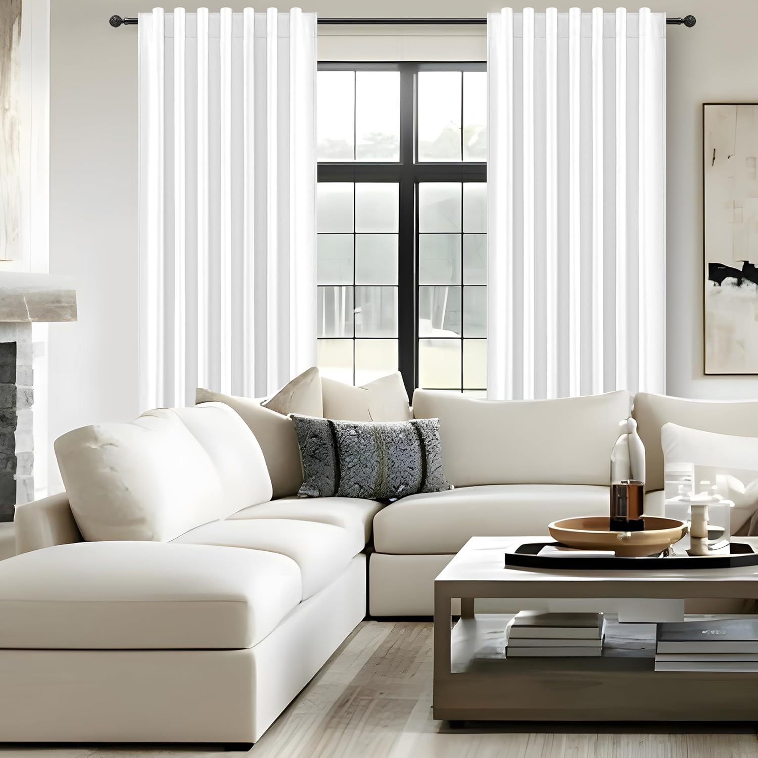 Qjmydeco Brilliant White Linen Textured Blackout Curtains 108 Inches Long for Bedroom 2 Panels, Luxury Floor to Ceiling Pleated Drapes for…