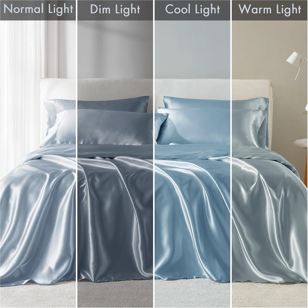 Madisonpark Madison Park Satin Sheets Queen Size, Luxurious Silky Bed Sheets, Elastic 14" Pocket fits up to 16" Mattress, Wrinkle-Free, Sof…