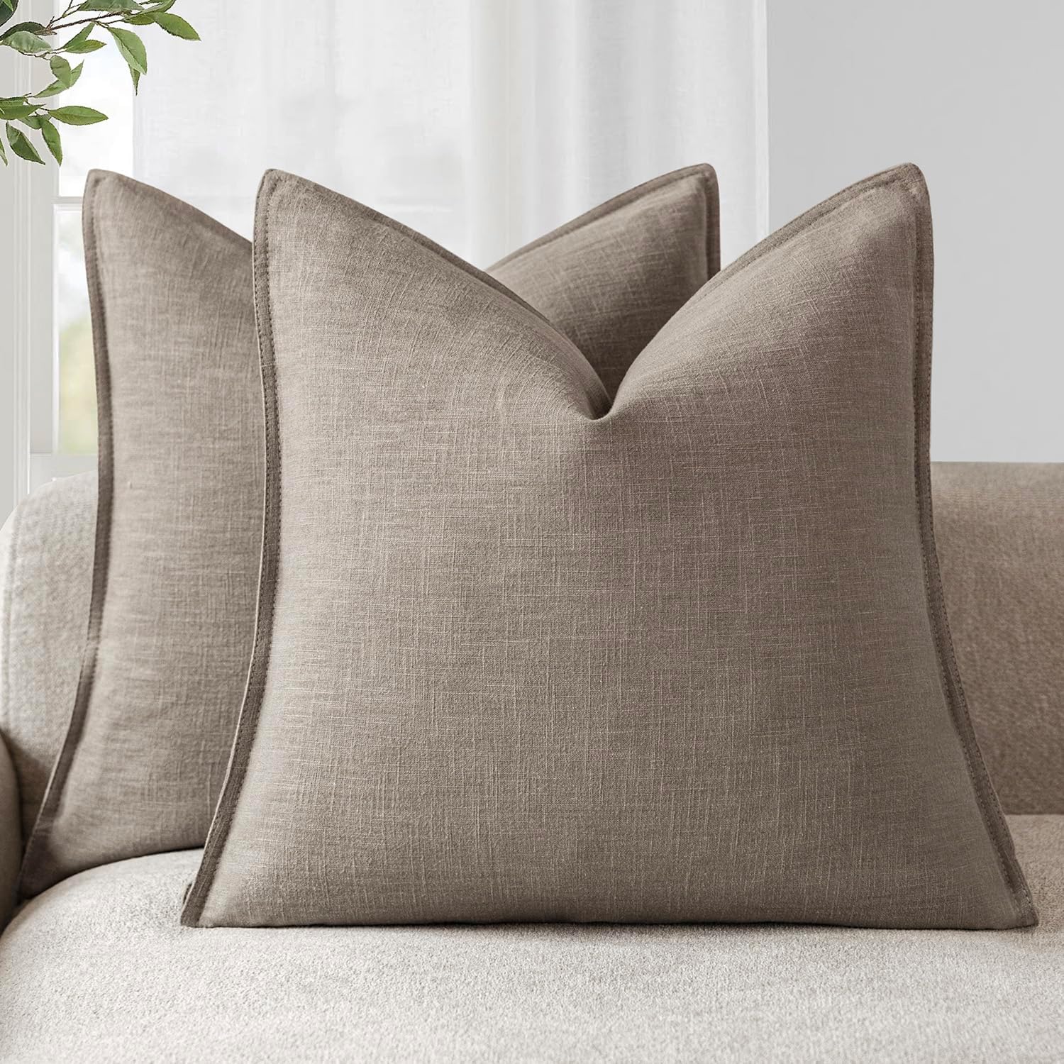 Foindtower Set of 2, Decorative Linen Soild Throw Pillow Covers Soft Accent Euro Cushion Case Farmhouse Neutral Pillowcase for Chair…