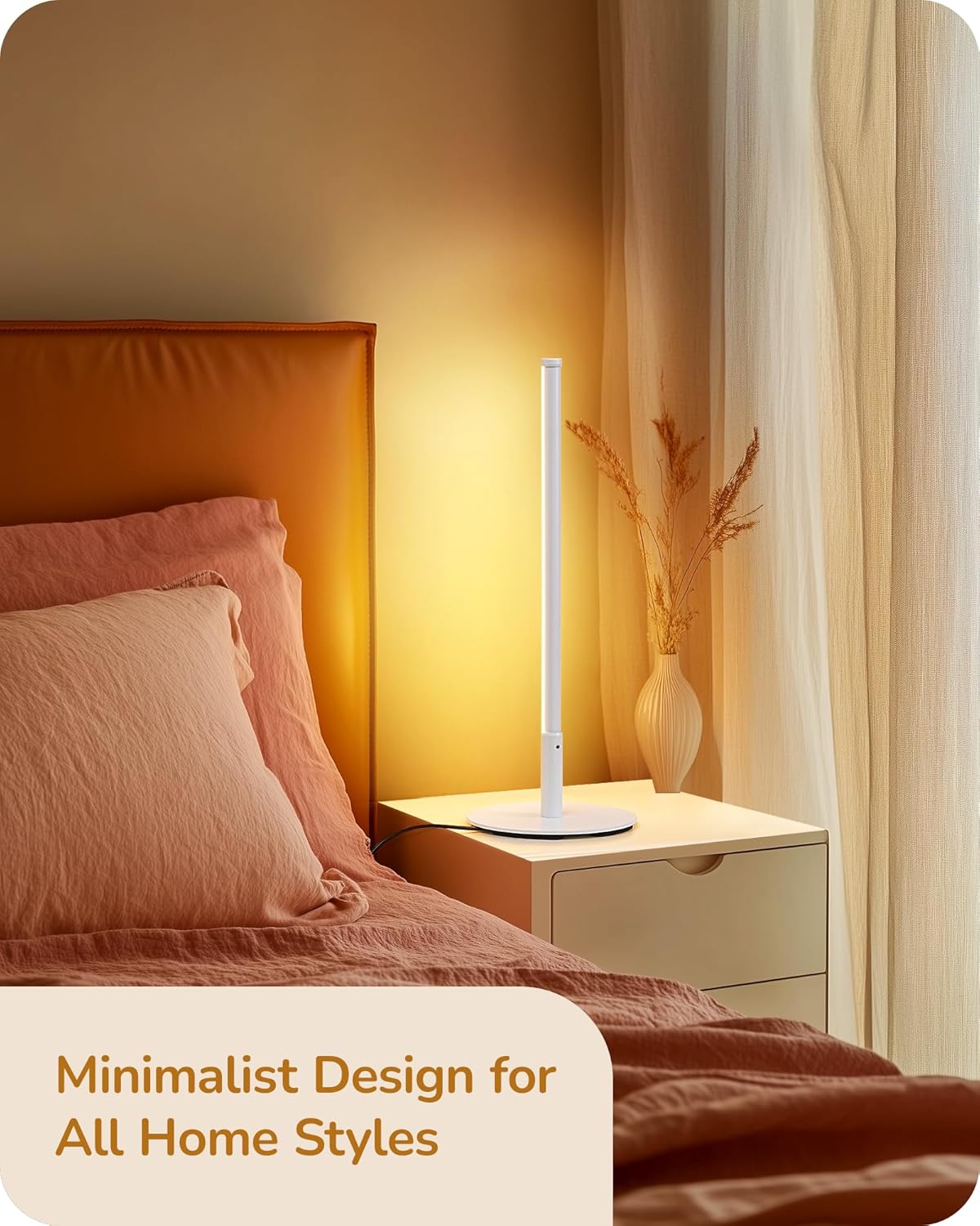 EDISHINE LED Table Lamp, Dimmable Bedside Lamp, 3 Color Temperature, Power Cord Touch Switch Desk Lamp, Upgraded Minimal Nightstand Lamp…