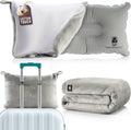 Travel Blanket and Pillow Set — Airplane Blanket with Inflatable Pillow and Cotton Pillowcase, Travel Blanket Combo with Back-Neck Snaps…