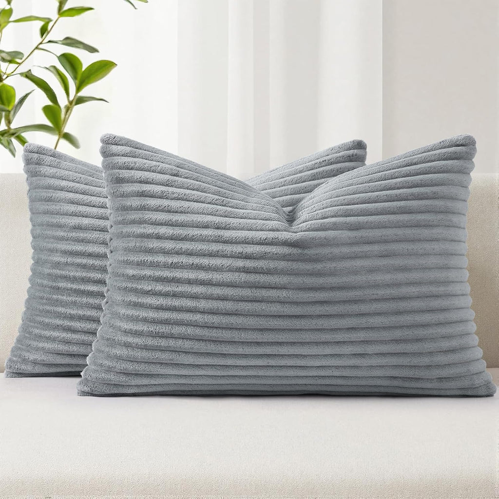 SimmoreHomeDecor Simmore Decorative Throw Pillow Covers 12x20 Set of 2, Soft Natural Plush Flannel Double-Sided Fluffy Lumbar Pillow Covers…
