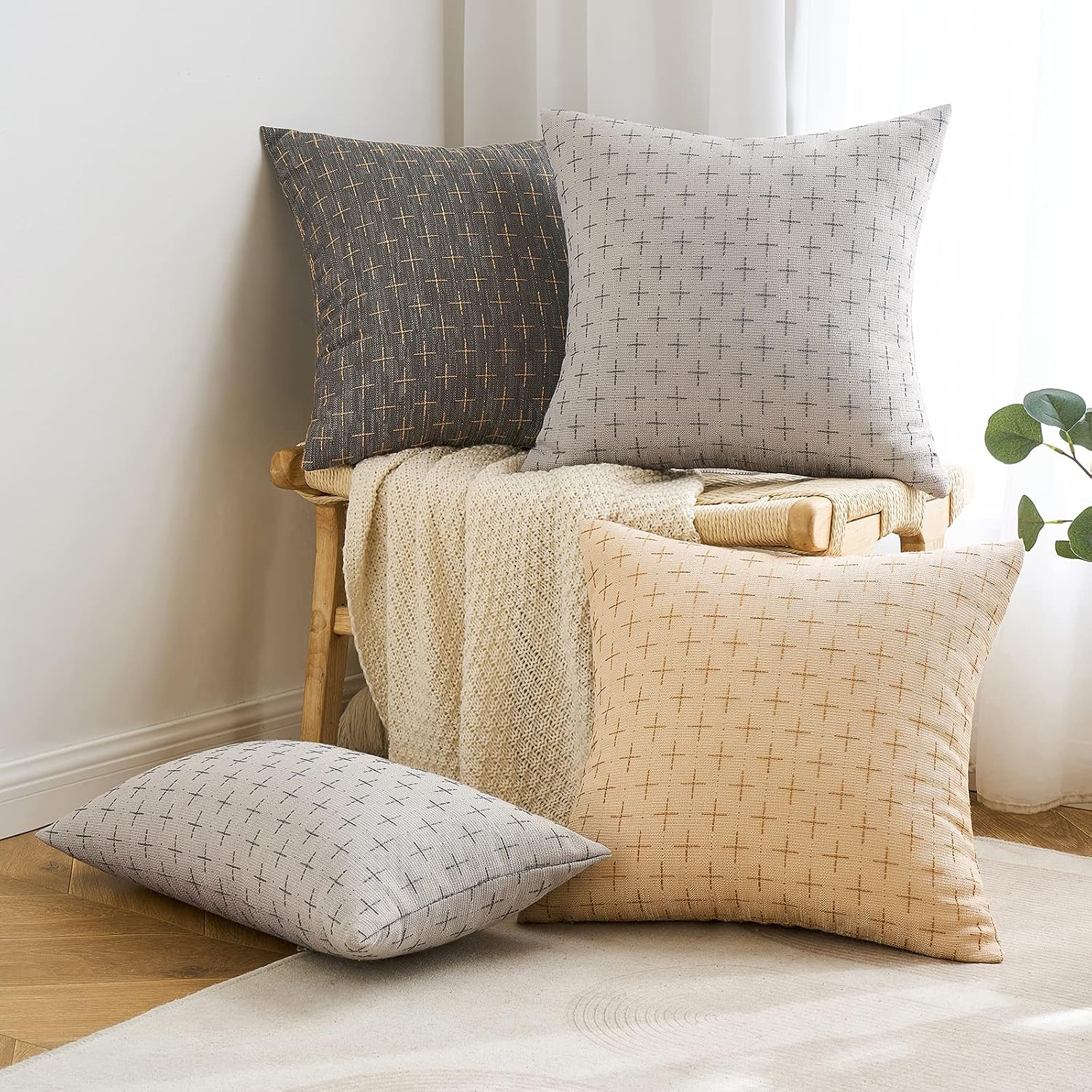 MIULEE Pack of 2 Decorative Burlap Linen Throw Pillow Covers Modern Farmhouse Vintage Pillowcase Rustic Woven Textured Cushion Cover for…