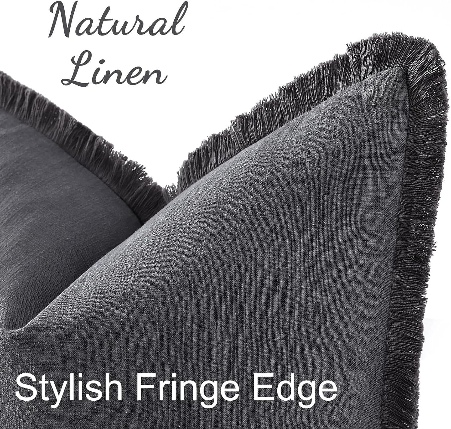 decorUhome Summer Decorative Neutral Linen Fringe Euro Sham Throw Pillow Covers Set of 2 Dark Grey Pillow Covers with Tassels Soft Farmhous…