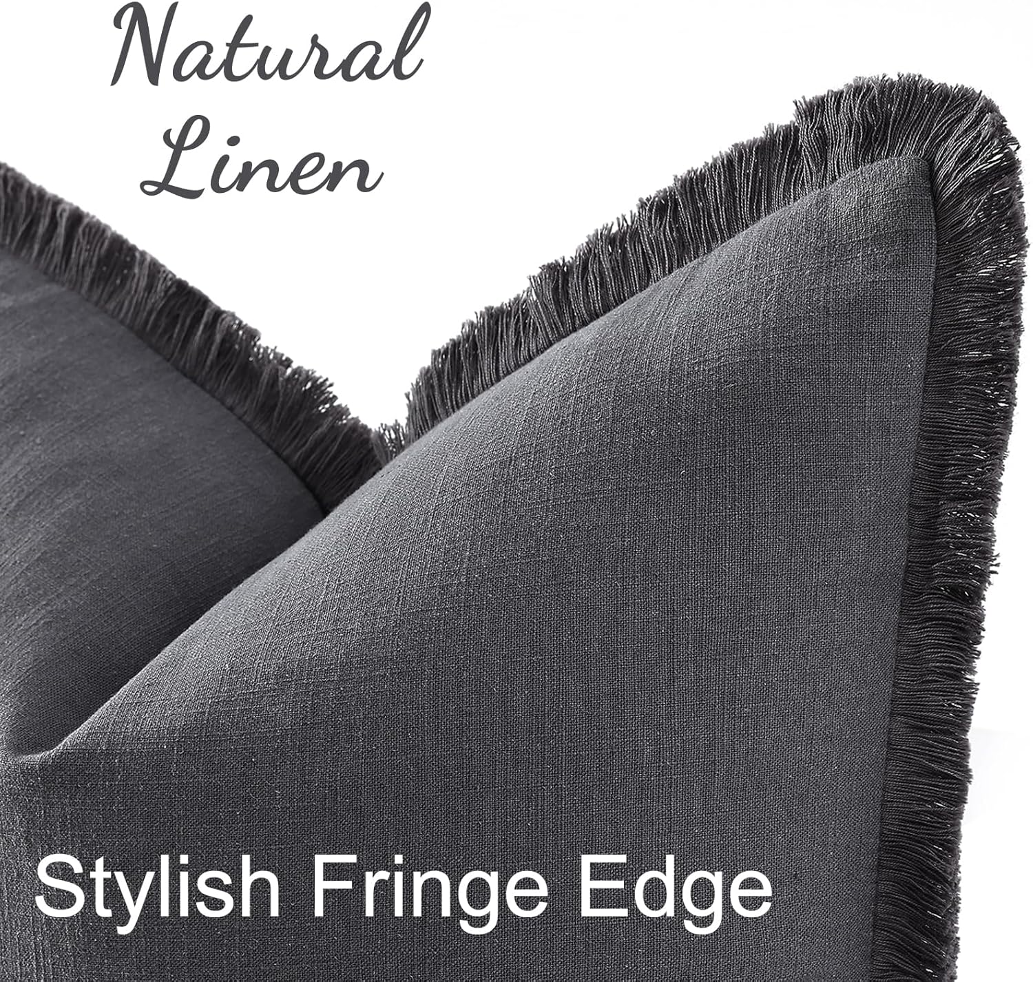 decorUhome Summer Decorative Neutral Linen Fringe Euro Sham Throw Pillow Covers Set of 2 Dark Grey Pillow Covers with Tassels Soft Farmhous…