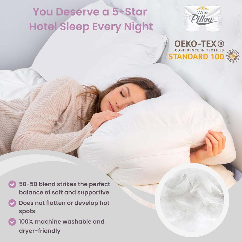 Wife Pillow - 50/50 Feather-Fiberfill, 1 LBS Extra Bag of Stuffing, Hotel Style Blend: White Goose Down Feather w/Siliconized Fiberfill…