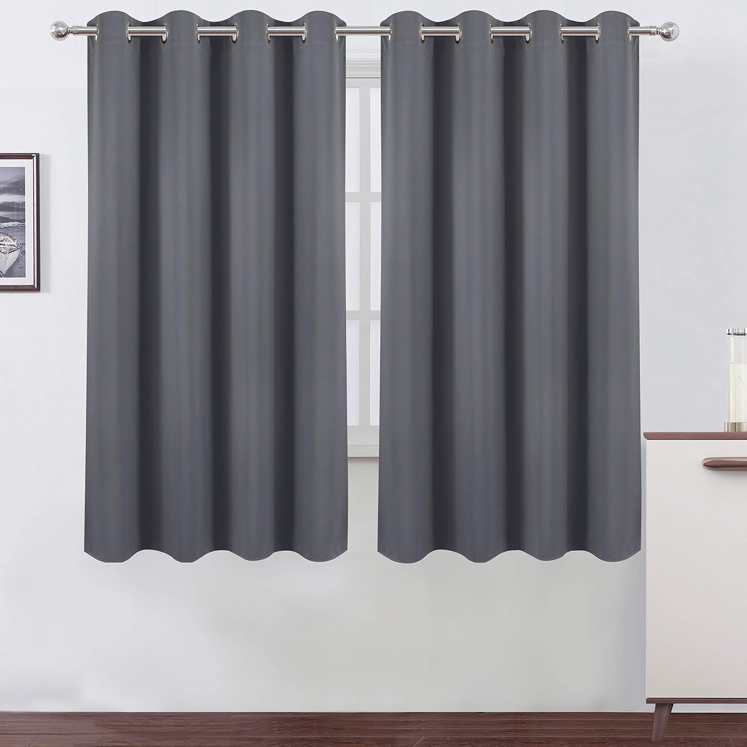 Lemomo Grey Blackout Curtains 52 x 63 Inch/Gray Curtains Set of 2 Panels/Room Darkening Curtains for Bedroom Thermal Insulated Drape 63 Inc…