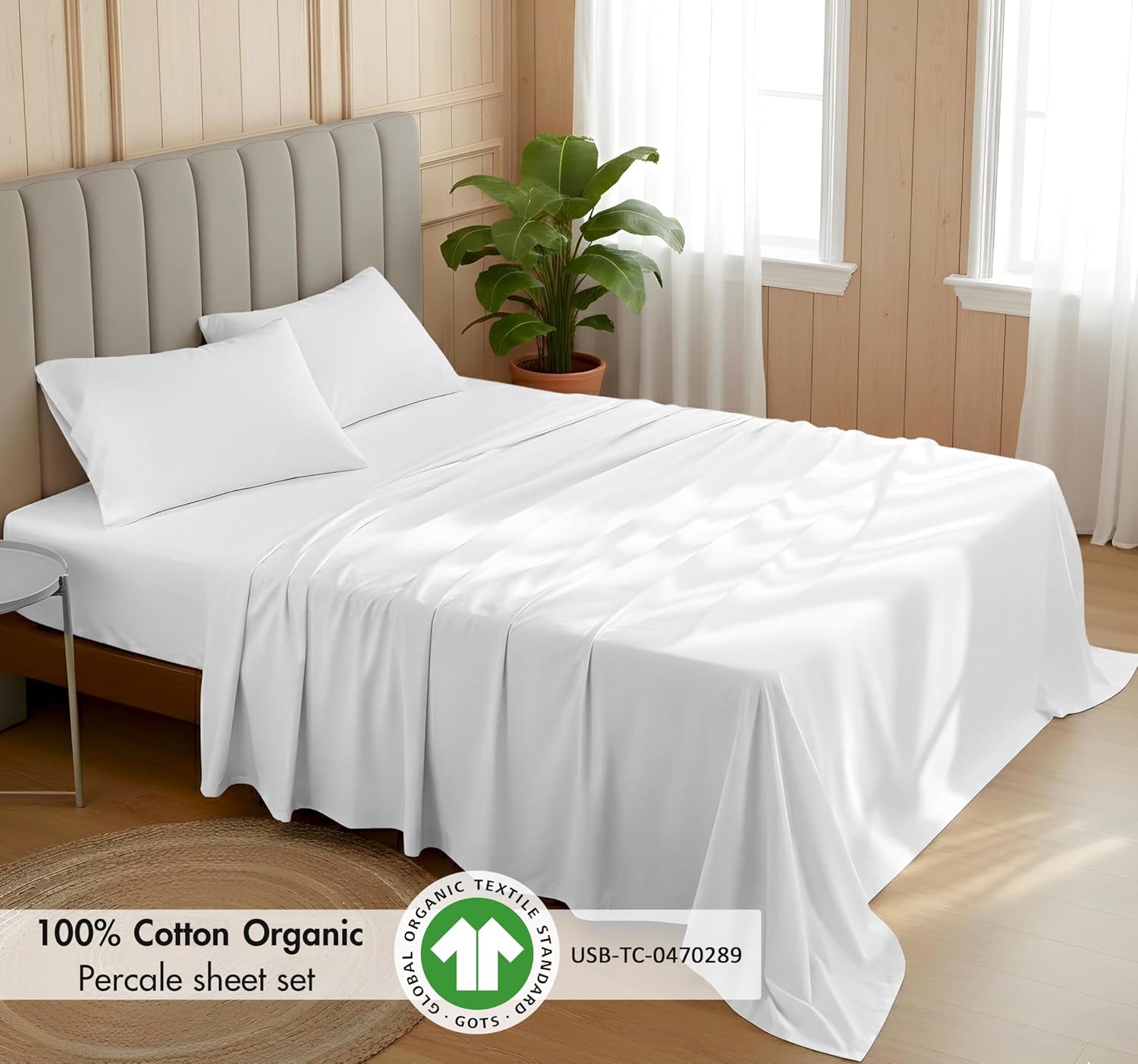 Ruvanti 100% Cotton Organic Percale Sheets Full Size – Crisp Cooling Bed Sheets for Hot Sleepers, Deep Pocket 15”, Soft Peach Finish, Breat…