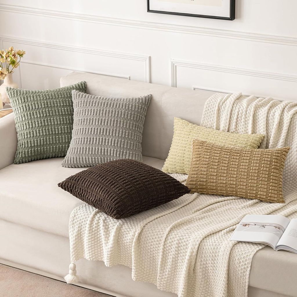 Miulee Pack of 2 Corduroy Decorative Lumbar Throw Pillow Covers 20x12 Inch Soft Boho Striped Pillow Covers Modern Farmhouse Home Decor for…