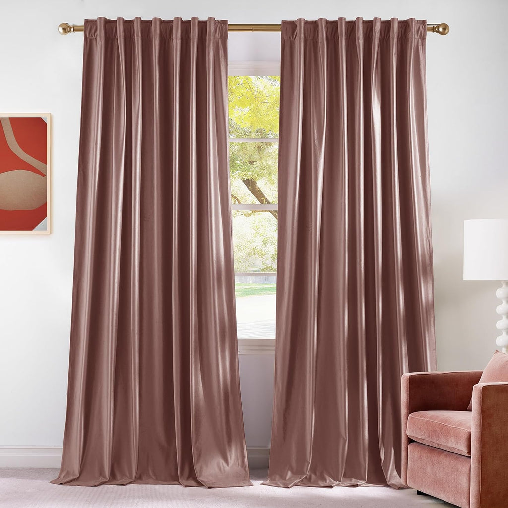 Nicetown Blackout Blush Pink Velvet Girls Room Curtains, Rod Pocket & Back Tab Room Darkening Window Treatments Luxury Textured for Living…
