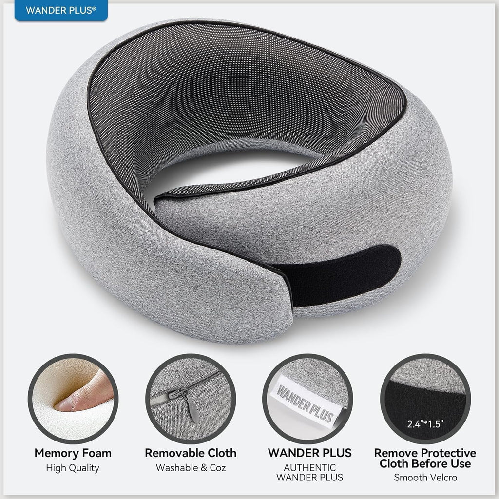WANDER PLUS® Travel Neck Pillow, Pure Memory Foam Neck Pillow for Airplanes, Comfortable Breathable Cover, 360 Degree Support Ergonomic…