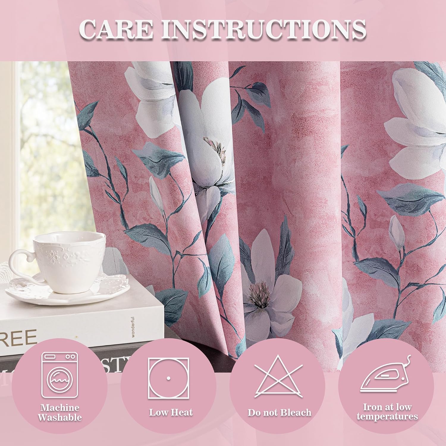 Myskyhome MYSKY HOME Floral 95% Pink Blackout Curtains 84 Inch Length 2 Panels Set for Girls Bedroom Thermal Insulated Light Blocking Drape…