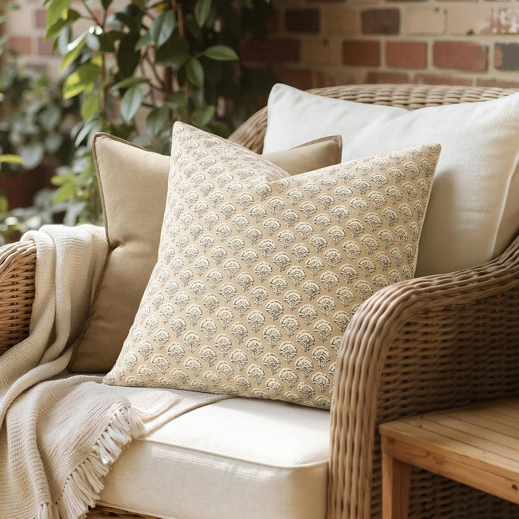 MIULEE Set of 2 Decorative Floral Pillow Covers Neutral Vintage Throw Pillows Block Print Boho Farmhouse Cushion Covers for Spring Home…