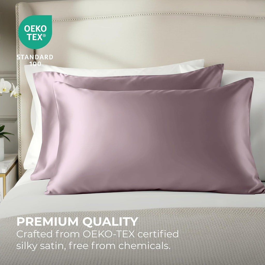 PureBedding Pure Bedding Satin Pillowcase 2 Pack - Queen Size (20"x30", Champagne Pink) - Silky Pillow Cases for Hair and Skin - Satin Pill…