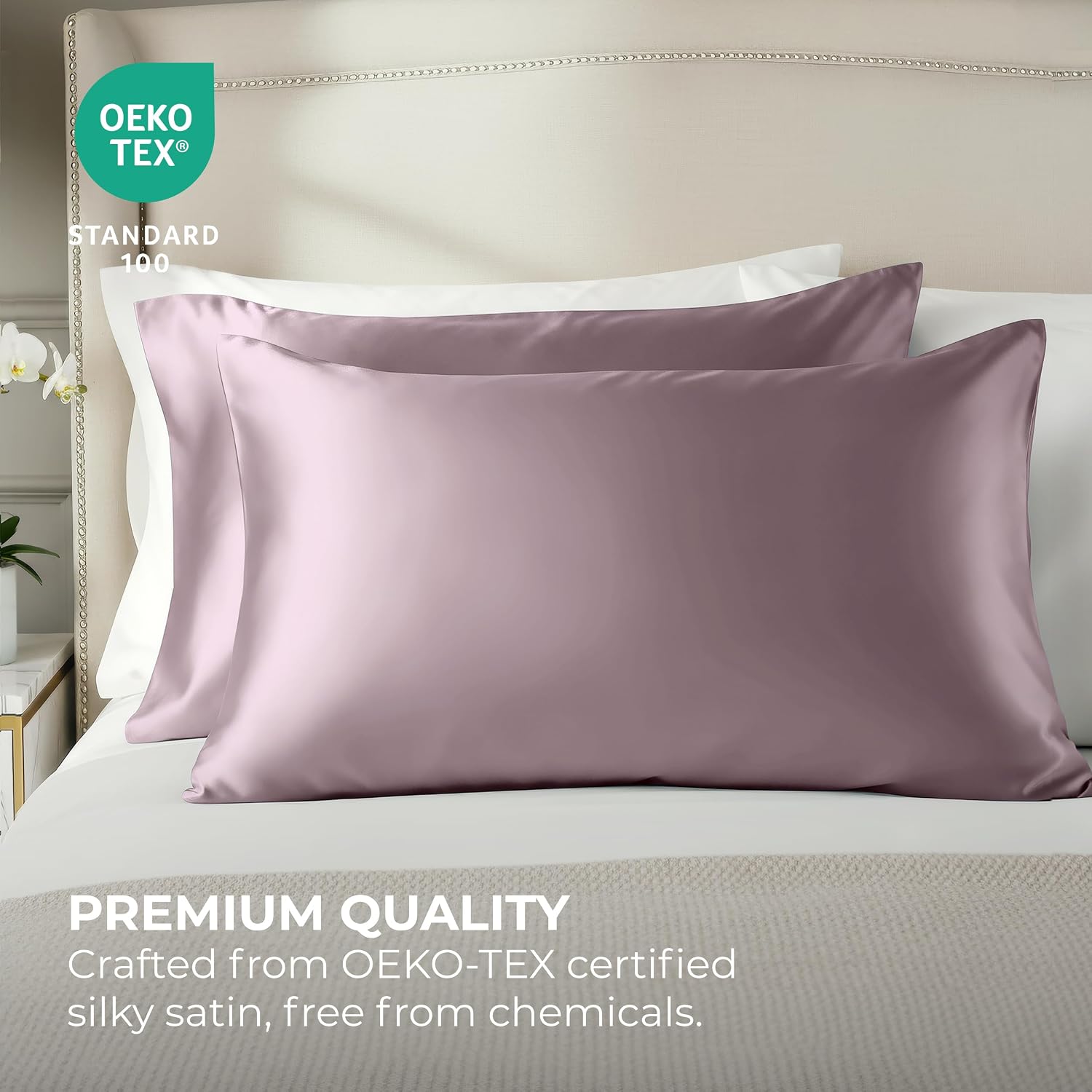PureBedding Pure Bedding Satin Pillowcase 2 Pack - Queen Size (20"x30", Champagne Pink) - Silky Pillow Cases for Hair and Skin - Satin Pill…