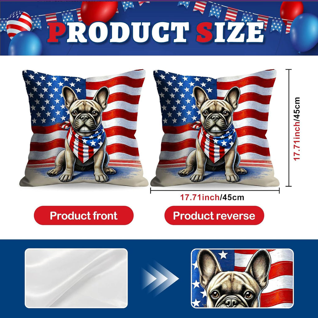 BlissYard Patriotic Dog Throw Pillow Covers 18x18 Set of 2 American Flag Bulldog Pillow Covers 4th of July Independence Day Decorations…