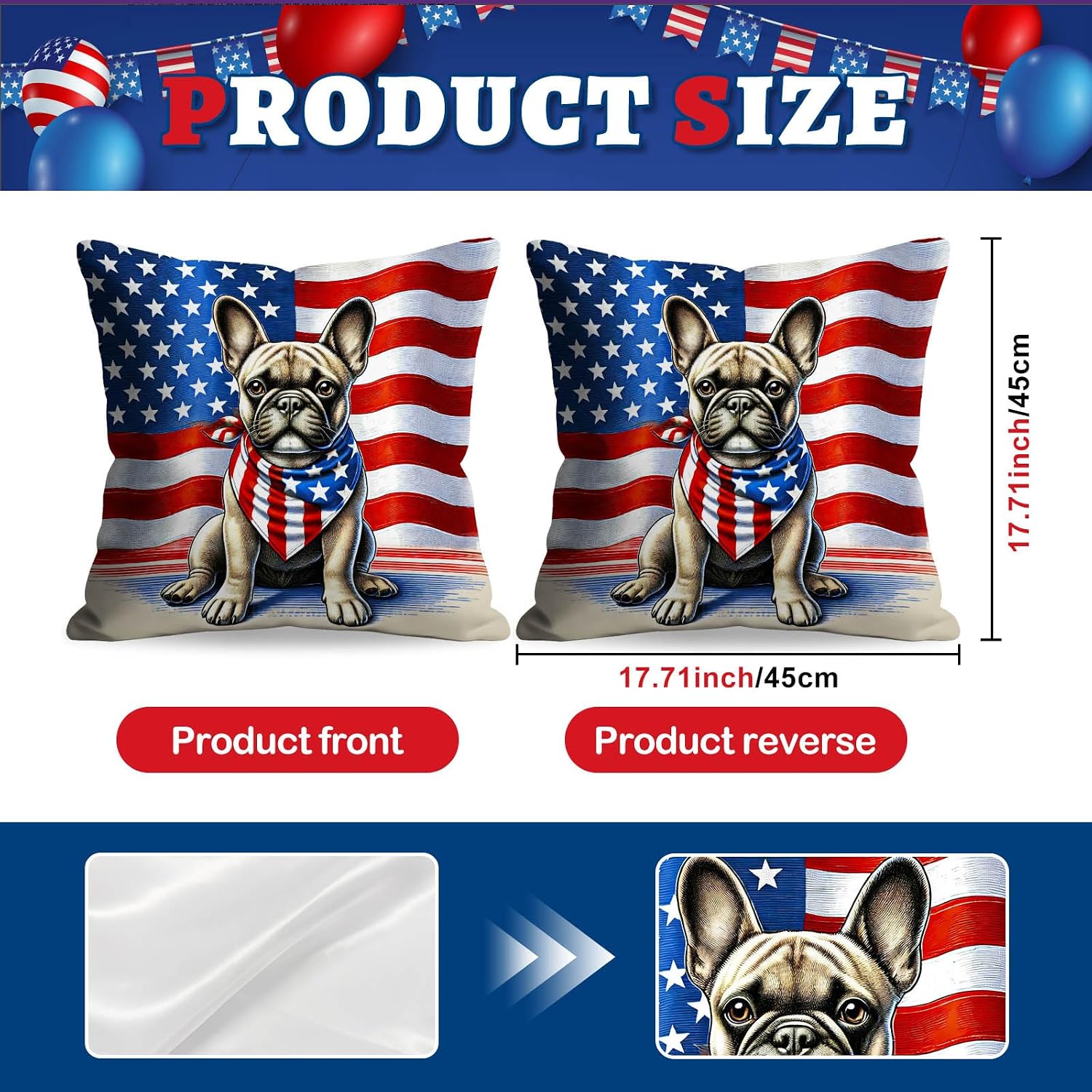 BlissYard Patriotic Dog Throw Pillow Covers 18x18 Set of 2 American Flag Bulldog Pillow Covers 4th of July Independence Day Decorations…