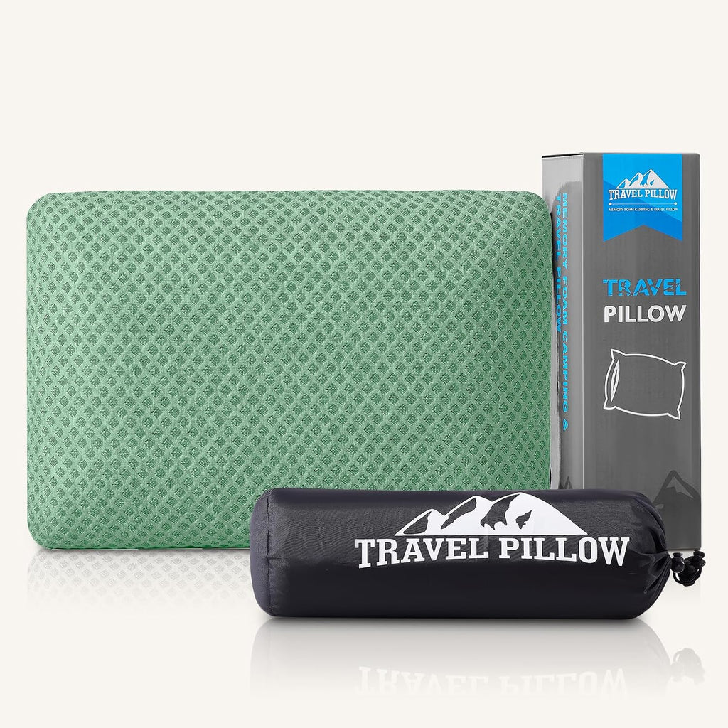 Peujew Travel Pillow Memory Foam Pillows, Camping Pillow-Compressible Medium Firm, Breathable Cover, Ideal Backpacking Hiking, Bed Pillows,…