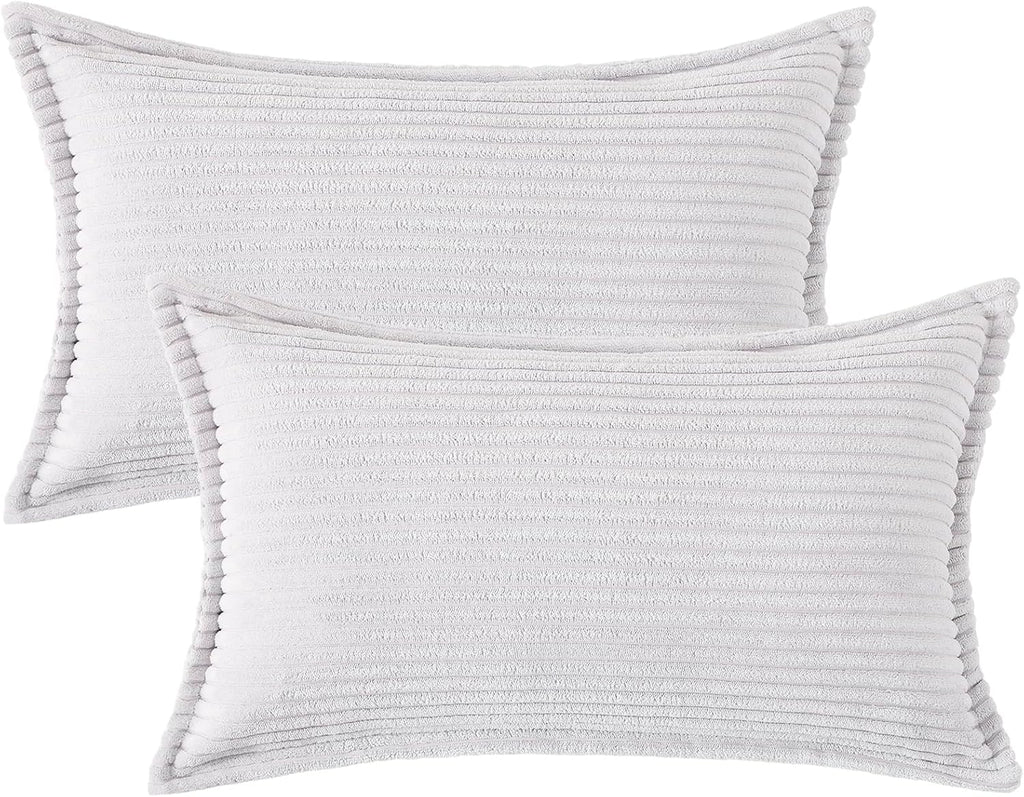 Mecatny Corduroy Summer Throw Pillow Covers 12x20 Set of 2, Neutral Decorative Soft Boho Lumbar Couch Pillow Covers with Broadside for…