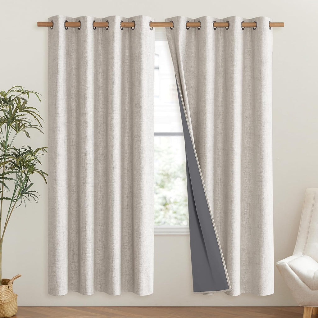 NICETOWN Brich Vintage Open Linen Weave Flax Thermal Curtains, 100% Blackout Curtains 72" Long for Dining Room, Soundproof Window…