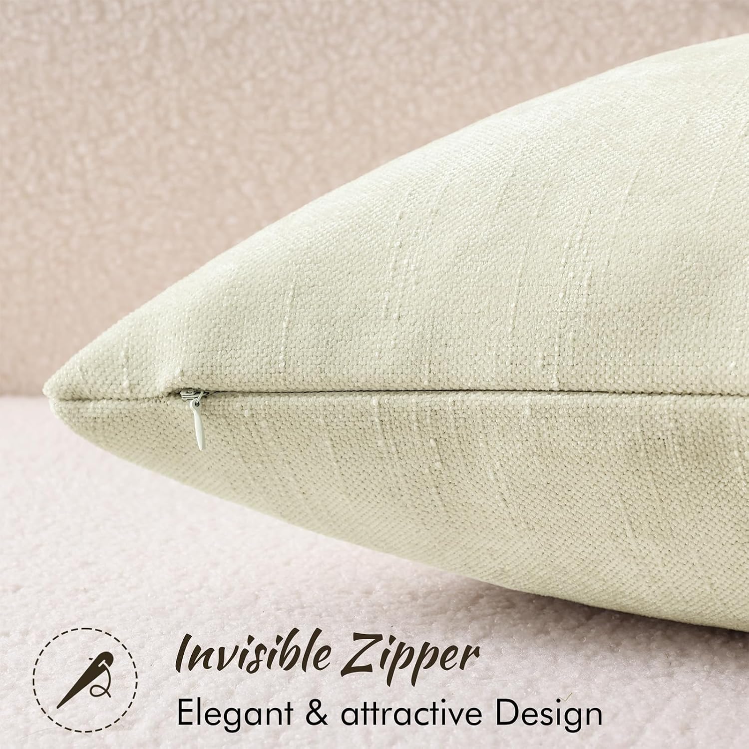 decorUhome Chenille Throw Pillow Covers 20x20 Set of 2, Square Decorative Pillow Covers with Zipper for Couch, Sofa, Living Room, Ivory