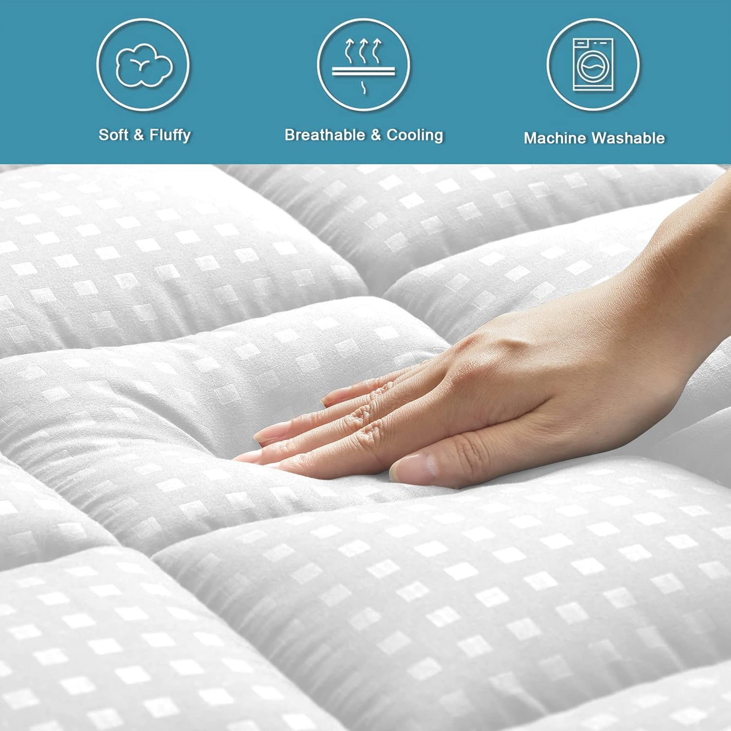HYLEORY California King Mattress Pad Quilted Fitted Mattress Protector Cooling Pillow Top Mattress Cover Breathable Fluffy Soft Mattress…