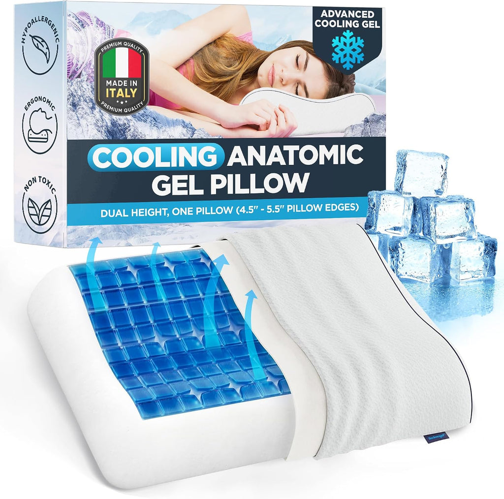 Technogel Anatomic Cooling Gel Pillow – Dual-Height (5.5" & 4.5") Cervical Spine Support, Memory Foam Base, Washable Cover, Side & Back Sle…