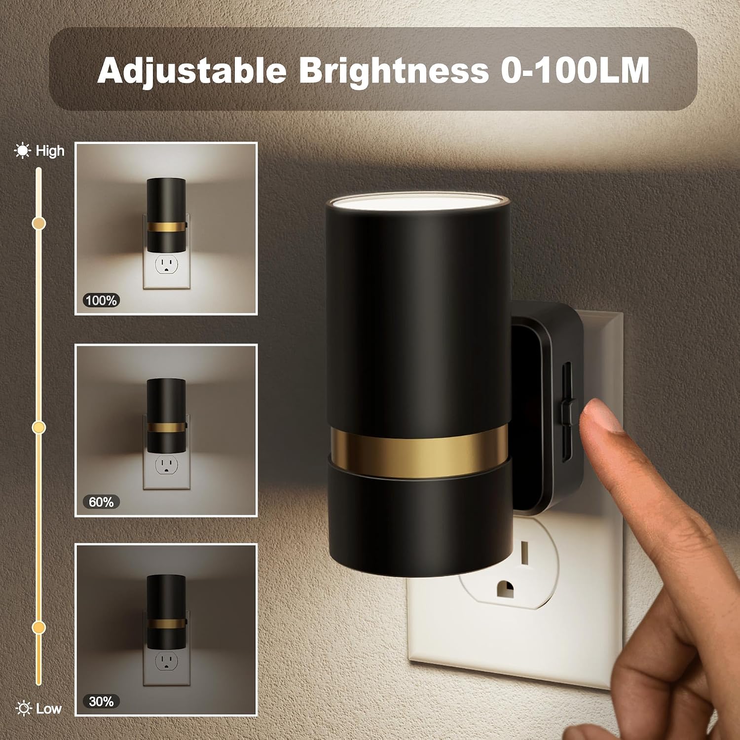 JandCase Night Lights Plug into Wall, Automatic Night Light with Dusk to Dawn, 2 Pack 0-100LM Dimmable Plug in LED Nightlight 5000K…