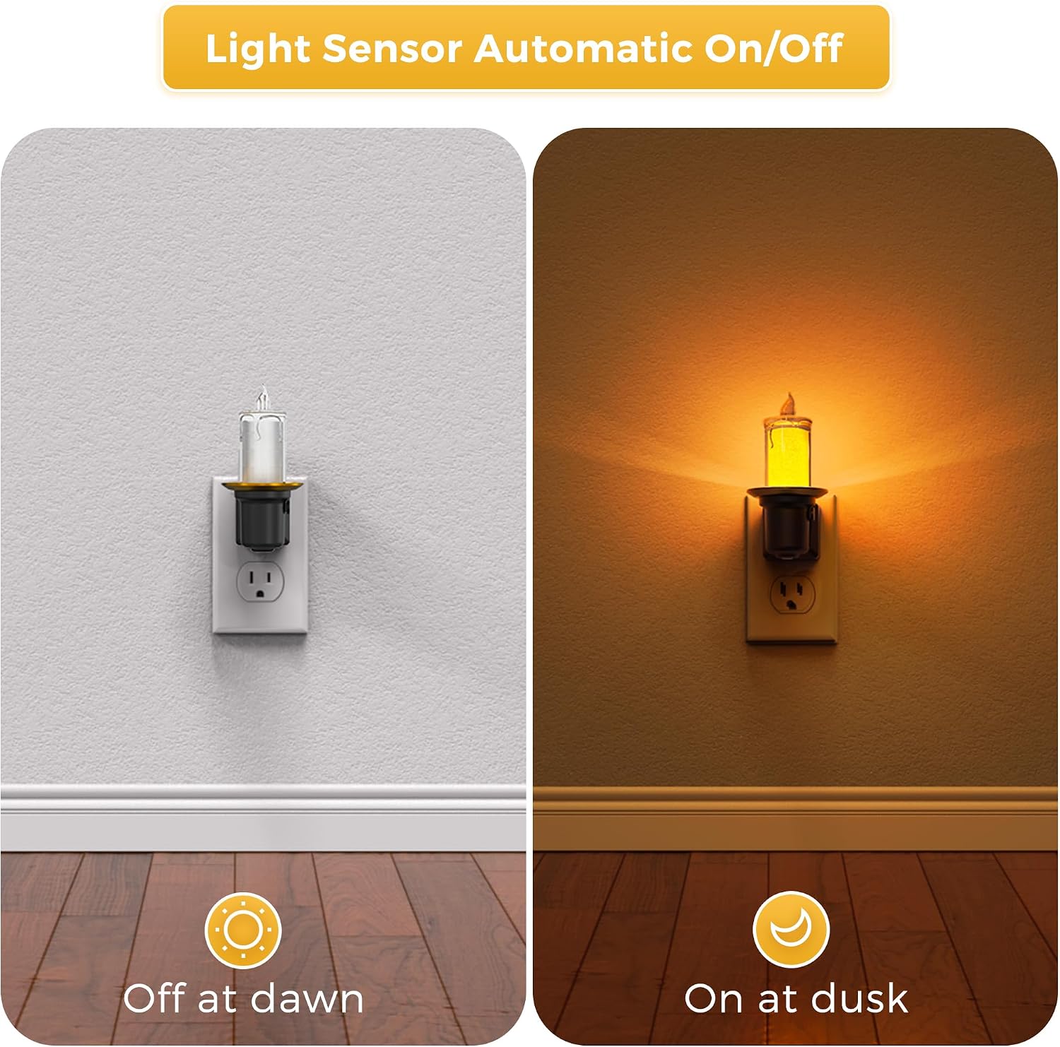 L LOHAS LED Night Light, 2Pack Transparent Candle Night Lights Plug into Wall, Amber Nightlight with Light Sensor, Flameless Fake…