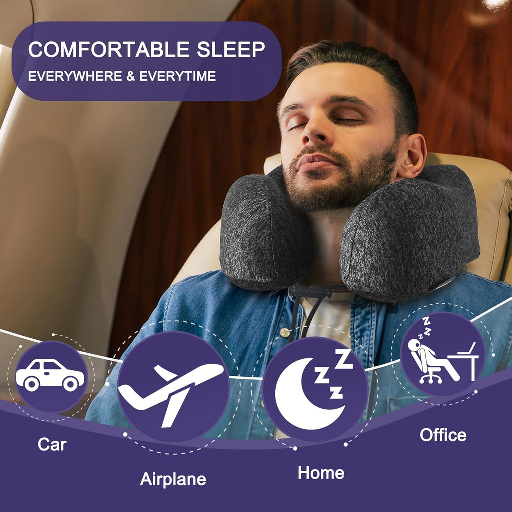 napfun Neck Pillow for Traveling, Upgraded Travel Neck Pillow for Airplane 100% Pure Memory Foam Travel Pillow for Flight Headrest Sleep…