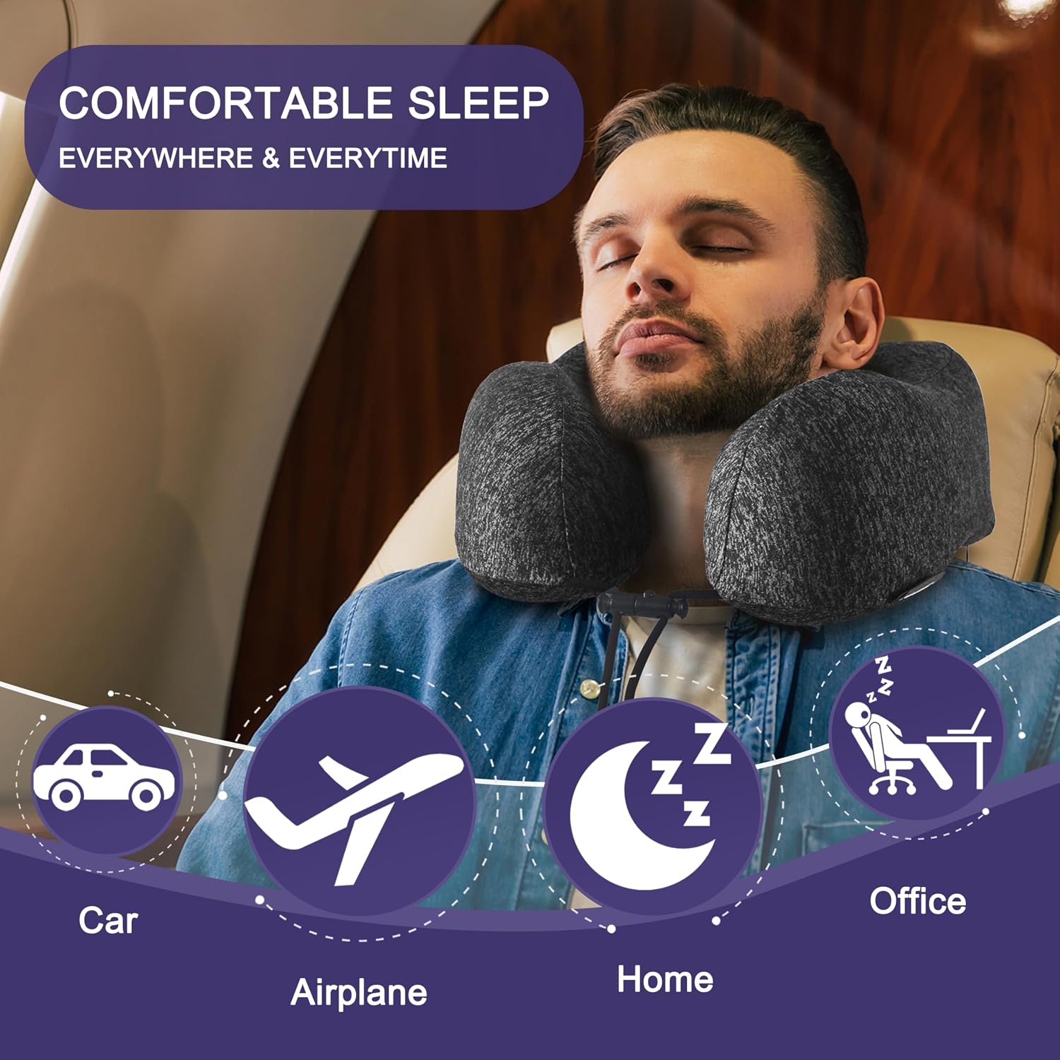 napfun Neck Pillow for Traveling, Upgraded Travel Neck Pillow for Airplane 100% Pure Memory Foam Travel Pillow for Flight Headrest Sleep…