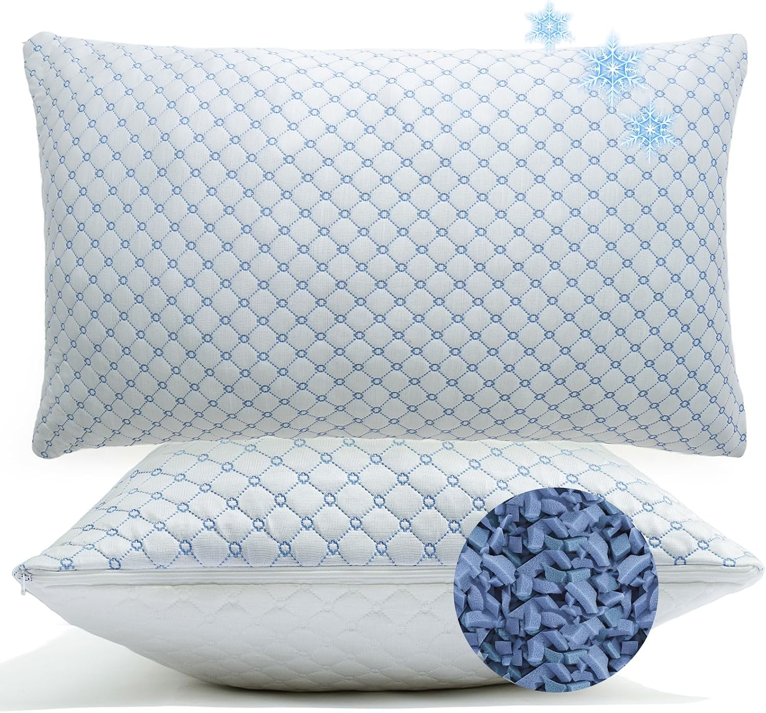 Yagamo Cooling Bed Pillows for Sleeping Standard Size Set of 2, Shredded Memory Foam Pillows for Bed 2Pack, Adjustable Cool Pillow f…