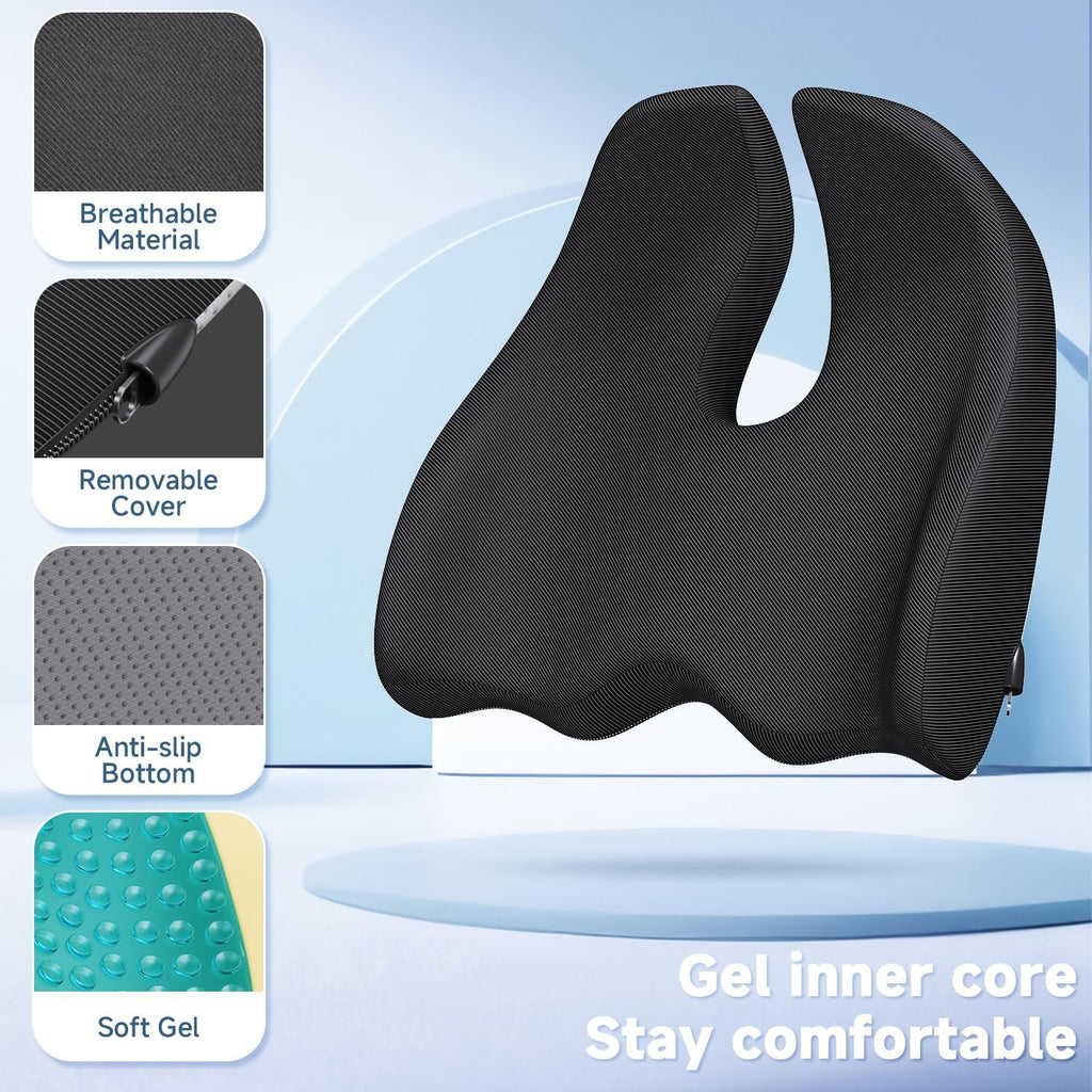 Benazcap Large Cooling Gel Seat Cushion for Office Chair Ergonomic Cushions-Gel & Memory Foam Coccyx Butt Pillow for Sciatica & Back for Lo…