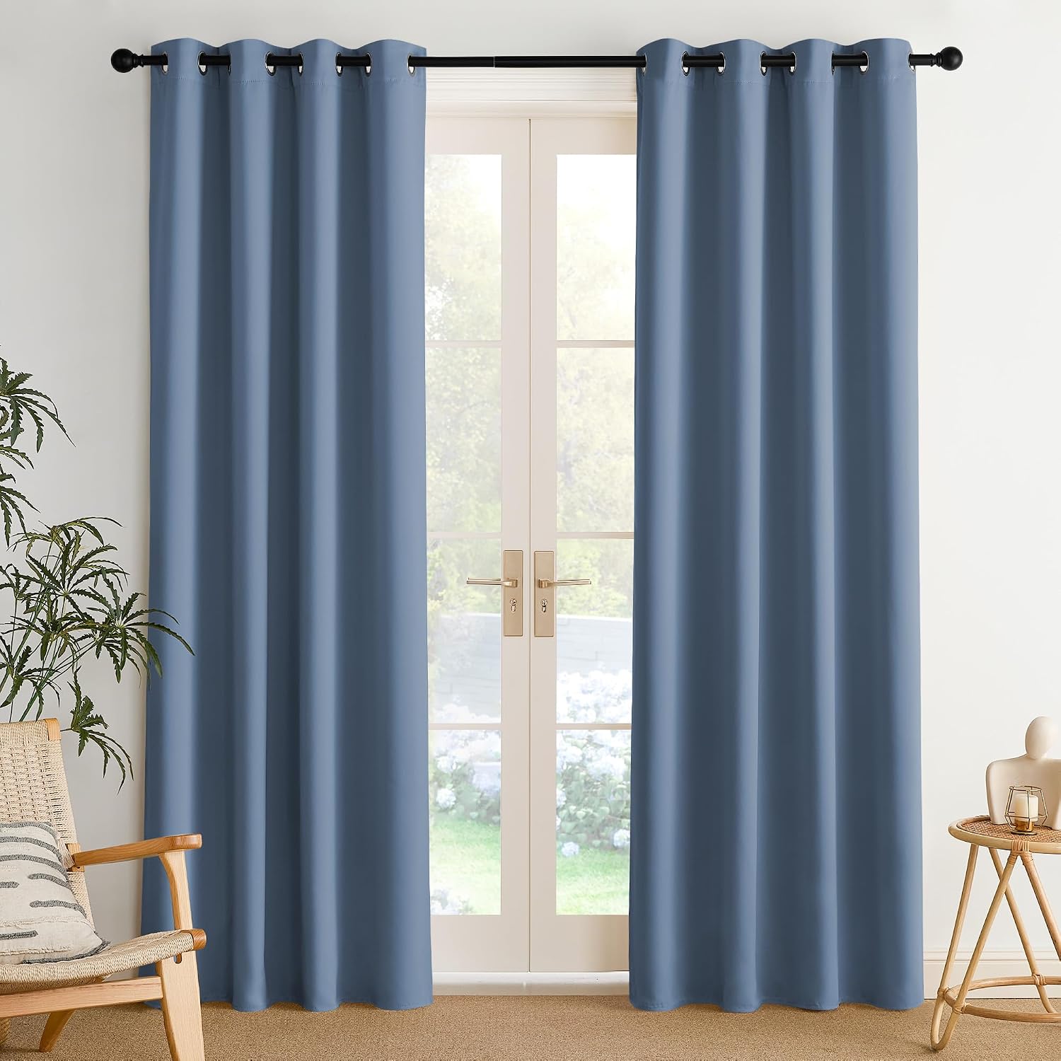 Nicetown Room Darkening Draperies Curtains Panels, 2 Panels Stone Blue W52 x L84 Blue