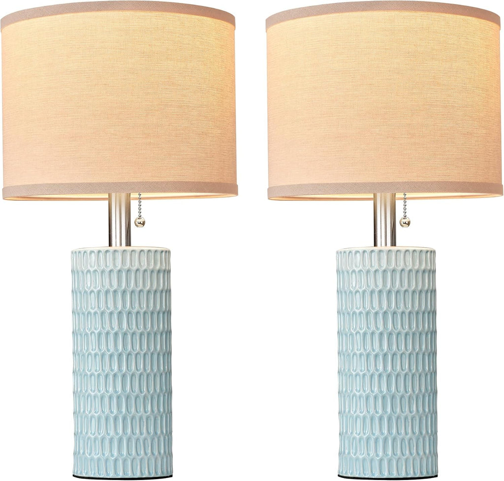 Reaketon 20.5" Modern Ceramic Table Lamps for Bedroom Set of 2, Bedside Lamps for Night Stands with Beige Lampshade, Farmhouse Table Lamp…