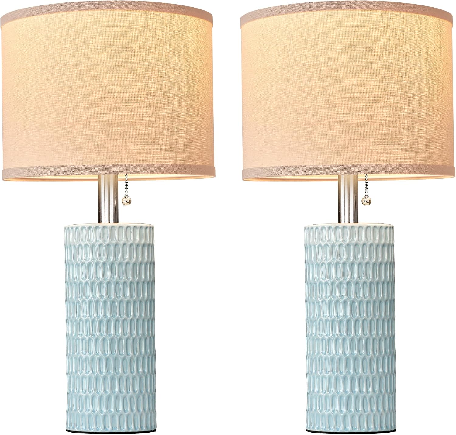 Reaketon 20.5" Modern Ceramic Table Lamps for Bedroom Set of 2, Bedside Lamps for Night Stands with Beige Lampshade, Farmhouse Table Lamp…